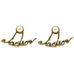 【DIOR 迪奧】TRIBALES英文LOGO造型珠珠針式時尚耳環(金)