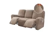 8-Pieces Recliner Covers Velvet Stretch Couch Covers Slipcovers Thick Soft , Large , Taupe