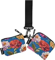 [FRODOTGV] Flowers Peonies Royal Blue Women's Coin Pouches Card Holder Compact Size Key Chain Wallet Change Purse with Zipper Coin Pocket for Men Women 2 Pcs, Flowers Peonies, 1 size
