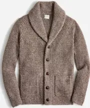 NWT J.Crew Hazelnut Merino Wool-Blend Cardigan Marled Brown Rugged Shawl Pockets
