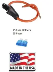 (25 PC) 12 GAUGE ATC FUSE HOLDER IN-LINE WITH (25 PC) 15 AMP FUSE Made in USA