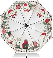 [PDZRMY] UV Protection Travel Umbrella Christmas Snowmans Leaf Compact for Rain and Sun - Auto Open and Close UPF 50+ Windproof Portable 46” Sun Umbrella for Women and Men