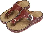 [Generic] TIK Tok 2022 Summer New Women's Metal Decor Feature Pattern Wedge Flip-Flops，Flip Flop Wedge Sandals for Women，Platform Leather Thongs Flip Flop，Arch Support Sandals