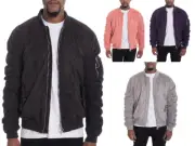 Mens Velour Suede Bomber Scrunched Rouched Bomber Jacket S-2XL