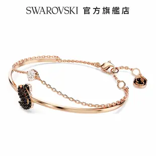 SWAROVSKI 施華洛世奇 Swarovski Swan 手鐲 天鵝, 黑色, 鍍玫瑰金色調(S-M)