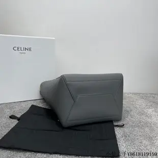 二手 CELINE SANGLE BUCKET 柔軟粒面牛皮革水桶包 189593灰藍