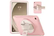 For Samsung Galaxy Tab A9+/A9 Plus Hand Strap Case, 11 inch SM-X210 X215 Rotating Stand Shockproof Case Cover (Rose Gold)
