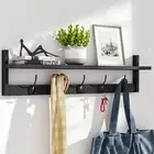 BAMEOS Wall-Mounted Shelf with Hooks - 28.9 Inch Entryway Hanging Shelf with ...