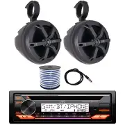 JVC Marine CD Stereo Receiver, (QTY 2) 6.5" 100W Speakers w/Pods, Wire, Antenna