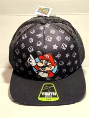 Super Mario Bros. Trucker Ball Cap Meshback Adjustable Snapback Hat Youth/Teens