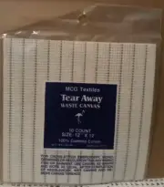 MCG Textiles Tear Away Waste Canvas 10 Count 12"x12" 100% Combed Cotton NOS