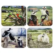 Drink Coasters Australia Birds Parrots Kookaburra Magpie Cockatoo Souvenir Set 4
