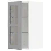 METOD wall cabinet w shelves/glass door, white/Bodbyn grey, 30x37x60 cm
