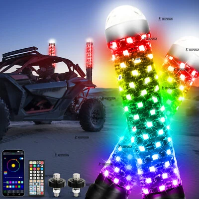 Pair 1FT RGB Fat LED Light Whip Antenna + Strobe Light For Can-am X3 RZR UTV ATV