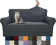 YEMYHOM Couch Cover Latest Jacquard Design High Stretch Sofa Covers for 2 Cushion Couch, Pet Dog Cat Proof Loveseat Slipcover Non Slip Magic Elastic Furniture Protector (Medium, Dark Gray)