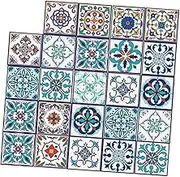 Angoily Flower Pattern Tile Sticker Decals 24pcs Self Adhesive Wall Sticker Home Decor Wall Decal for Room Decor