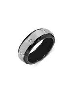 Bloomingdale's Men's Diamond Pave Cut Bevel Edge Band Ring in Sterling Silver & Tungsten, 0.36 tcw