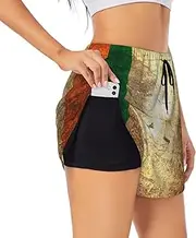 [JBYJBX] Irish Flag Print Shorts Athletic Running Women's Workout Pockets Gym Quick-Dry Sport Hiking Elastic
