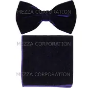 New in box Vesuvio Napoli men's pre tied Bow tie & Pocket Square Velvet Purple