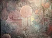 ORIGINAL MIXED MEDIA PLANET PAINTING SIGNED BY MINAS GHARIBIAN ONE OF A KIND