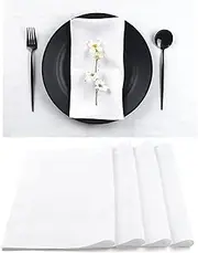 D'Moksha Homes White Linen Placemats Set of 4-14 x 19 Inch, 100% Pure Linen Cloth Placemats, Classic Hemmed White Table Placemats for Spring, Summer, Indoor, Outdoor - Easy Care Machine Washable