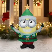 Gemmy 3.5' Airblown Christmas Minion Dave In Elf Suit Holding Lights Blowup