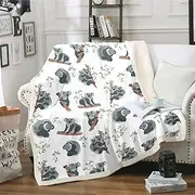 Loussiesd Cute Koala Fuzzy Blanket Cartoon Animal Theme Fleece Blanket Tree Branches Sherpa Throw Blanket for Sofa Couch Bedroom Decor Nature Theme Plush Blanket Double 60"x79"