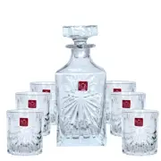 RCR Oasis Crystal Whiskey Decanter w/6 Glasses Italian Luxion ECO Crystal Glass