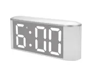 LED Mirror Surface Digital Alarm Clock - Snooze, Indoor Temperature, Thermometer, White