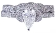 14k White Gold Pear Shape Diamond Engagement Ring And Band Prong Bridal 0.85ctw