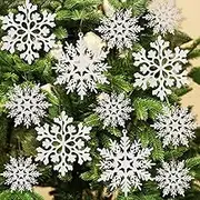 36pcs Plastic Snowflake White Glitter Snowflake Ornaments for Christmas Home Decor Tree Decorations Winter Wonderland Christmas Party Decorations and Supplies