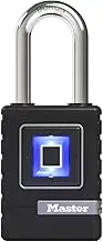Master Lock 56mm Biometric Padlock - Finger Print Lock for Storage Unit - Keyless Secure Outdoor Weatherproof Biometric Lock with Backup Combination Lock - Long 51mm Shackle - No App Required