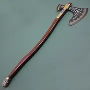 Handmade God of War Karatos Axe Replica Cosplay Armour Costume Weapon War Axe Prop 440 Treated Steel Edge Carved Wooden Handle for Better Grasp