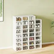 Ufurniture Shoe Box 27-Pack Shoe Storage Boxes, Transparent Shoe Containers, Stackable Shoe Organizer for Bedroom, Living, Wardrobe, Saving Space(33 * 23 * 14cm) Additional 1*shoe bag