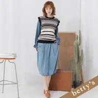 在飛比找momo購物網優惠-【betty’s 貝蒂思】腰鬆緊小樹下擺抽繩牛仔裙(淺藍色)