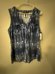 Bc32416 BCBG Max Azria Sleeveless Top Button Up XL NWT Blue