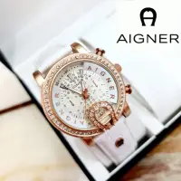 在飛比找蝦皮購物優惠-Aigner 高級女士手錶 Aigner 皮革全鑽石全彩