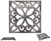 Decorative Cast Iron Trivet for Kitchen Or Dining Table | Square with Vintage...