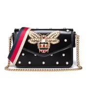 Nevenka Fashion Ladies Handbag PU Leather Bee Pearl Shoulder Bag-Black