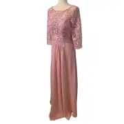 New JJ's House Formal Gown Pink Lace Embellished Maxi Dress US 12 Bridal MOB