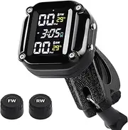 Motorcycle Wireless Tyre Pressure Monitoring System, Motorcycle TPMS with 2 External Sensors, LCD Display, IP67 Waterproof Dustproof, Motorbike Tyre Temperature Alarm, Two-Wheeled Motorcycle TPMS
