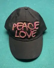 Peace Love Bling Hat w/ Adjustable Back. Black w/ Pink Bling Letters. Brand New!