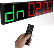 ETEBRG 25.8'' Large Interval Gym Clock with 5.3'' Digits: Home Gym Timer, Countdown/Up, Stopwatch, Calendar/Temperature, 8 Alarms, 7-Color Night Light – Perfect for Workouts, Classroom (Green & Red)