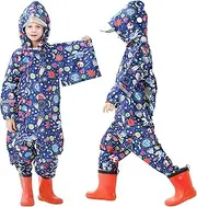 [Domueay] Raincoat Children's Boys Rain Suit Breathable Waterproof Hood One Piece Lightweight Mud Suit Outdoor Overall Rain Clothing for Toddler Baby 1-9 Years, navy, 1-3 Years
