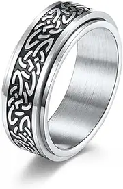 RIUKIU Celtic Knot Turnable Ring, Stylish Stainless Steel Men's and Women's Ring,Silver,11
