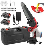 Mini Chainsaw 8-inch, Mini Chainsaw Cordless Tool Set, Battery Chainsaw with 2x 4.0Ah Batteries, Handheld Electric Power Chain Saw, Safety Lock for Tree Trimming,Wood Cutting
