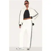 Cream Premium Side Stripe Wide Leg Track Pants, Cream