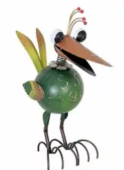 16" Krazy Kluckers - Metal Green Bird Outdoor Garden Decor Bird Statue
