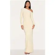 Tall Almond Double Slinky Asymmetric Neckline Maxi Dress, Almond