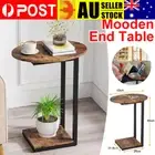 C-Shaped End Table Wood Sofa Side Table for Small Space Brown